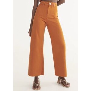 Zara Women Marigold The Marine Straight Wide-Leg High Rise Raw Hem Pants Size 8